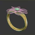 Cute Flower Shaped Daily Use Decorative Item With Pink Petals Blue Stone And Wooden Ring