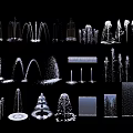 Various Decorative Fountain Designs With Different Water Spray Patterns and Styles