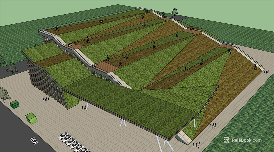 Museum Building With Green Roof Walking Paths And Scenic Landscape For Visitors 3d model 