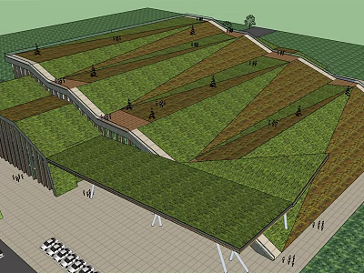Museum Building With Green Roof Walking Paths And Scenic Landscape For Visitors 3d model