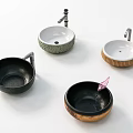 Unique Round Washbasins with Various Textured Edges and Modern Faucets