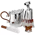 Elegant Silver Tableware Set With Ice Bucket Wooden Handle Scoop Whiskey Glass And Engraved Pattern