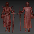 Armored Fantasy Characters With Golden Decorated Armor Swords And White Capes