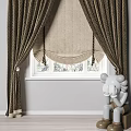 Brown Textured Hanging Curtains with Valance for Window in Modern Interior Room