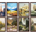 Various Landscape Paintings With Urban Mountain Port Sea Forest Stream Waterfall And Country Scenes