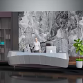 Modern Office Reception Desk Furniture With Marble Background Wall And Green Plant