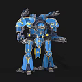 Futuristic Blue Intelligent Machine Featuring Yellow Accents And Mech Style Weapons Design