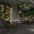 Living Plant Wall Decor In Modern Restaurant Interior With Wooden Elements And Pendant Lights
