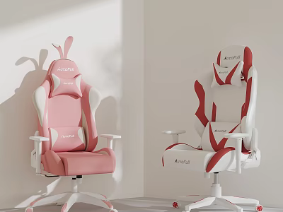 AutoFull Pink And White Red Gaming Chairs With Modern Ergonomic Design 3d model