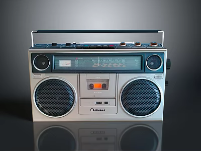 Retro Electronic Radio Cassette Player With Dual Speakers And Control Knobs 3d model