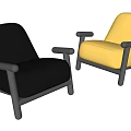 Modern Minimalist Accent Chair With Black and Brown Upholstery And Wooden Armrests
