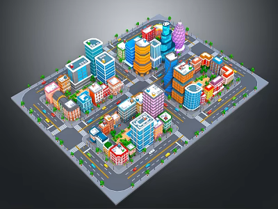 Isometric City Buildings Featuring Colorful Architecture Various Styles Roads And Trees 3d model