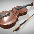 Vintage Wooden Violin With Bow And Brown Body For Musical Performance