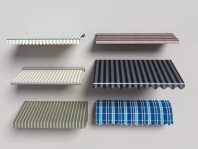 Stylish Patio Awning Designs Featuring Various Striped Patterns And Colors 3d model