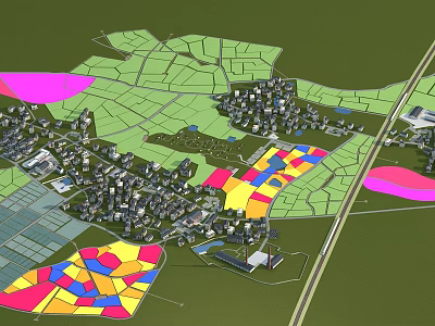 Aerial Planning of Regional Development with Green Areas Colorful Zones Buildings and Roads Layout 3d model