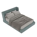 Modern Light Blue Upholstered Double Bed with Light Colored Pillows and Gray Comforter