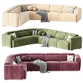 Stylish Velvet Sectional Sofas In Beige Green Purple With Pillows And Blankets