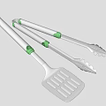 Stainless Steel Kitchen Tongs And Spatula With Green Handles For Cooking