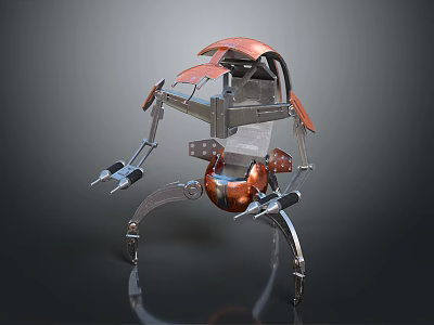 Futuristic Robotic Character And Mechanical Creature With Metal Legs And Copper Accents 3d model