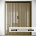 Modern Single Chair In Minimalist Space With Vertical Striped Wooden Sliding Doors