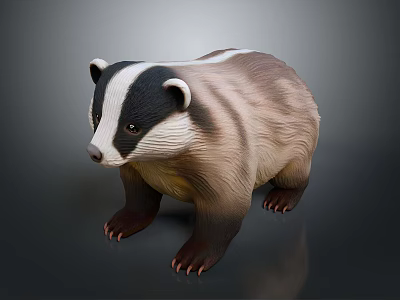 Realistic Badger Figurine With Black And White Facial Markings And Brown Fur 3d model