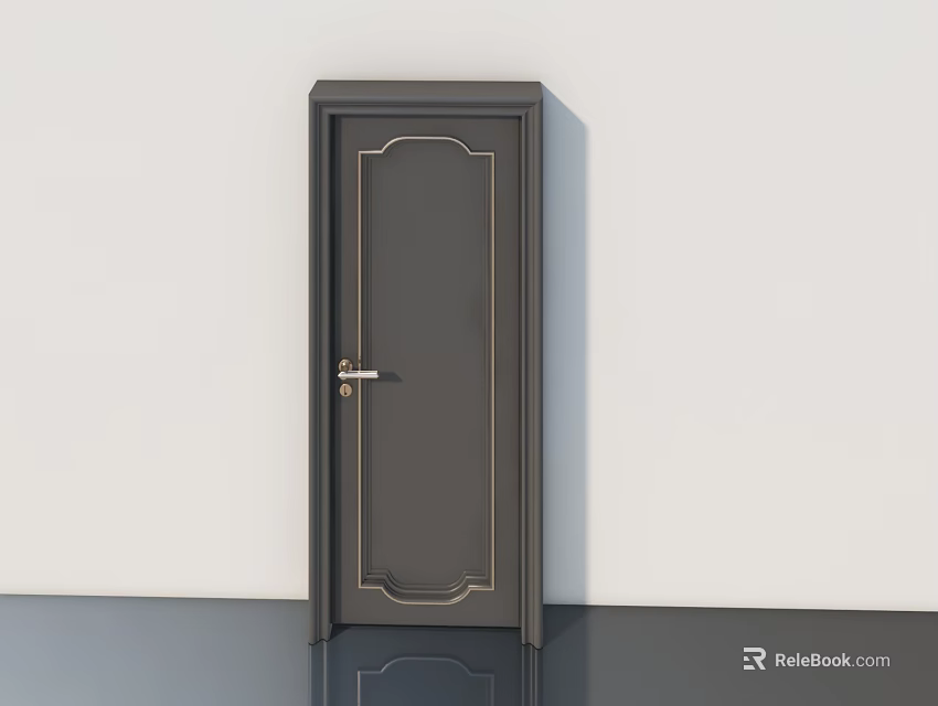 Gray Interior Swing Door With Simple Design And Metal Handle For Indoor Home Use 3d model 