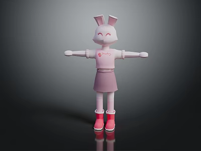 Pink Rabbit Game Film Character With Bunny Ears Pink Dress Red Shoes And Smiling Face 3d model