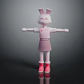 Pink Rabbit Game Film Character With Bunny Ears Pink Dress Red Shoes And Smiling Face