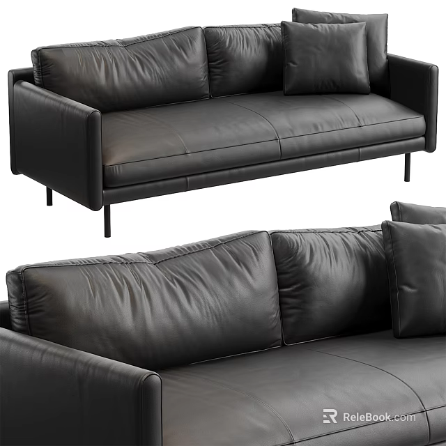 Black Leather Multi Seat Sofa with Modern Sleek Design and Comfortable Cushions 3d model 