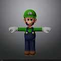 Green Hat Blue Overalls Game Character With Outstretched Arms And Brown Shoes