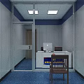 Modern Police Monitoring Room With Computer Desk Office Chair Lockers And Wall Decorations