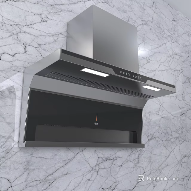 Modern Stainless Steel Range Hood As Essential Kitchen Appliance On Marble Wall 3d model 