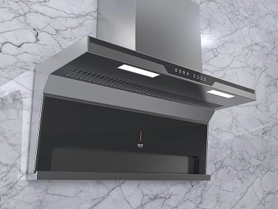 Modern Stainless Steel Range Hood As Essential Kitchen Appliance On Marble Wall 3d model