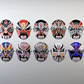 Traditional Colorful Carved Peking Opera Masks With Intricate Patterns And Designs