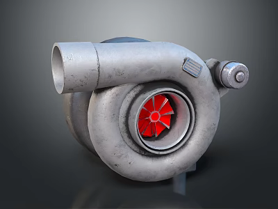 High Performance Industrial Turbocharger with Metal Housing and Red Rotor Blades 3d model