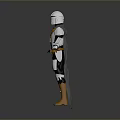 Armored Character With White Armor Black Cape Orange Belt And Boots Holding Weapon