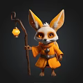 Cute Fennec Fox 3D Character with Large Ears Orange Robe and Lantern Staff