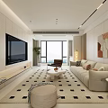 Modern Cream Style Cozy Living And Dining Room With Soft Furnishings And Large Window Views