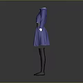 Stylish Blue Dress With White Collar Waist Belt Long Sleeves And Black Stockings Shoes