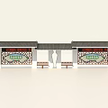 Traditional Chinese Style Billboard With Decorative Frames Green Text And Wooden Benches