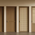 Interior Wooden Doors With Solid And Woven Panel Designs In Brown Tone 3d model