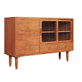Modern Wooden Sideboard With Ribbed Glass Doors Storage Drawers And Slim Legs