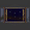 Blue Loading Platform With Yellow Warning Stripes And Orange Side Ramps