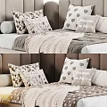 Modern Children's Bed With Curved Headboard Neutral Tones Decorative Pillows And Cozy Blanket