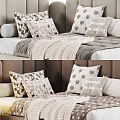 Modern Children's Bed Children's Sofa Bed Bed Fabric Pillow Double Bed Cream Bed 3d model