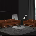 Modern Brown Leather Sofa Coffee Table Set in Minimalist Living Room with White Round Table and Natural Light