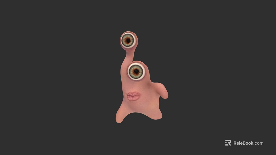 Pink Irregular Shaped Creature With Two Protruding Round Eyes Black Pupils Brown Irises And Lips 3d model 