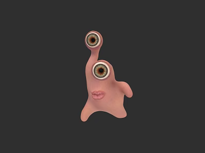 Pink Irregular Shaped Creature With Two Protruding Round Eyes Black Pupils Brown Irises And Lips 3d model