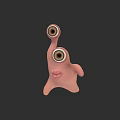 Pink Irregular Shaped Creature With Two Protruding Round Eyes Black Pupils Brown Irises And Lips