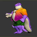 Purple Creature Character In Orange Pink Shirt And Green Shorts With Tail And 3D Design